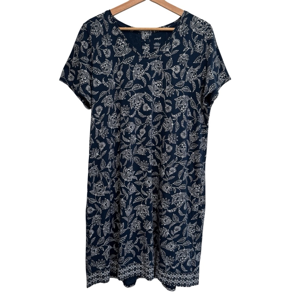 J. Jill PureJill Buttoned Back T-Shirt Shift Dress Women Large Floral‎